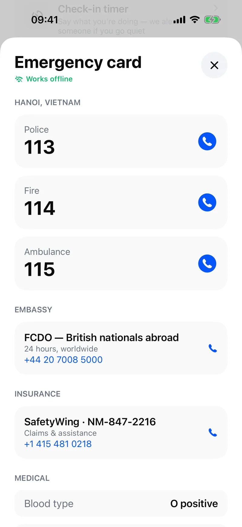 The offline emergency card